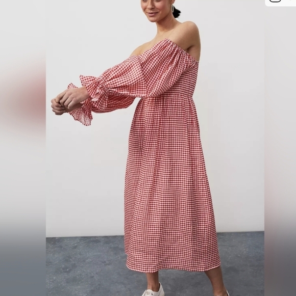 SLEEPER Atlanta Puff-Sleeve Linen Dress Gingham Blogger Celebrity Favorite XS - Picture 9 of 11